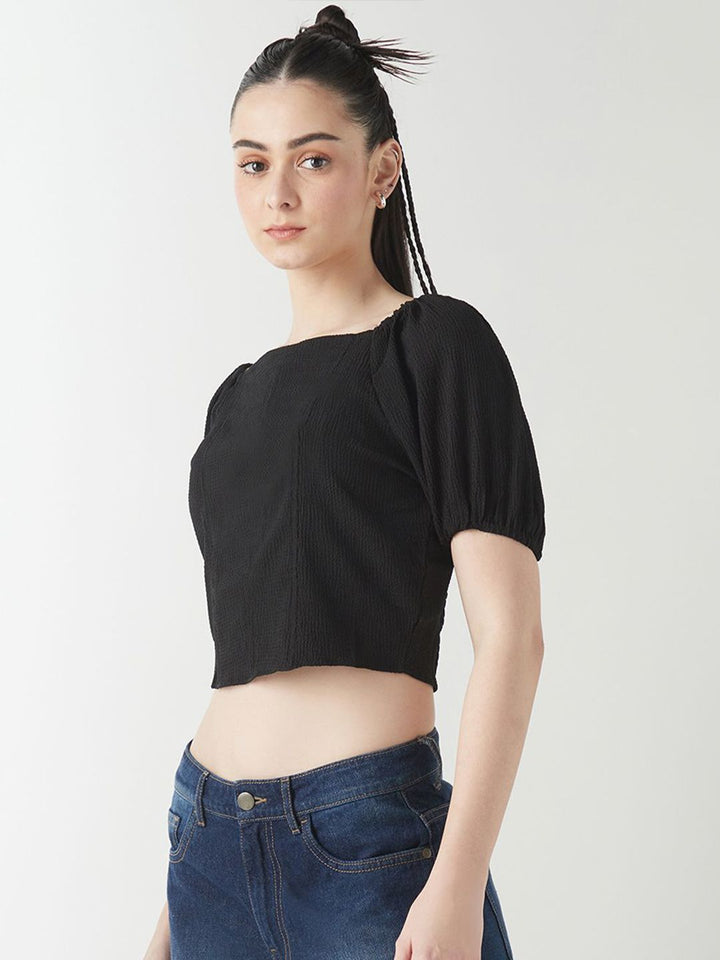 Bewakoof Women Square Neck Puff Sleeves Crop Top
