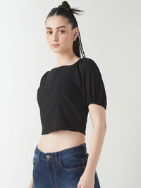Bewakoof Women Square Neck Puff Sleeves Crop Top