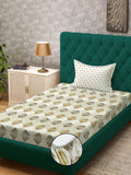 KLOTTHE Olive Floral Cotton Single Bedsheets