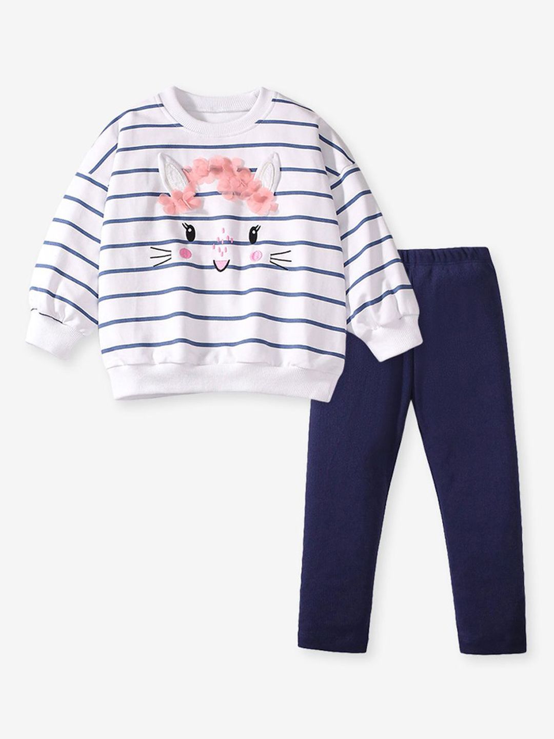 YK Girls Striped T-shirt With Trousers