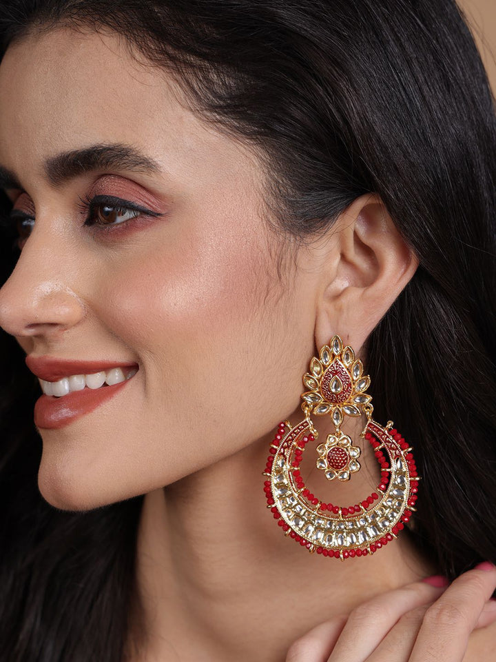 PANASH Gold Plated Kundan Contemporary Drop Earrings