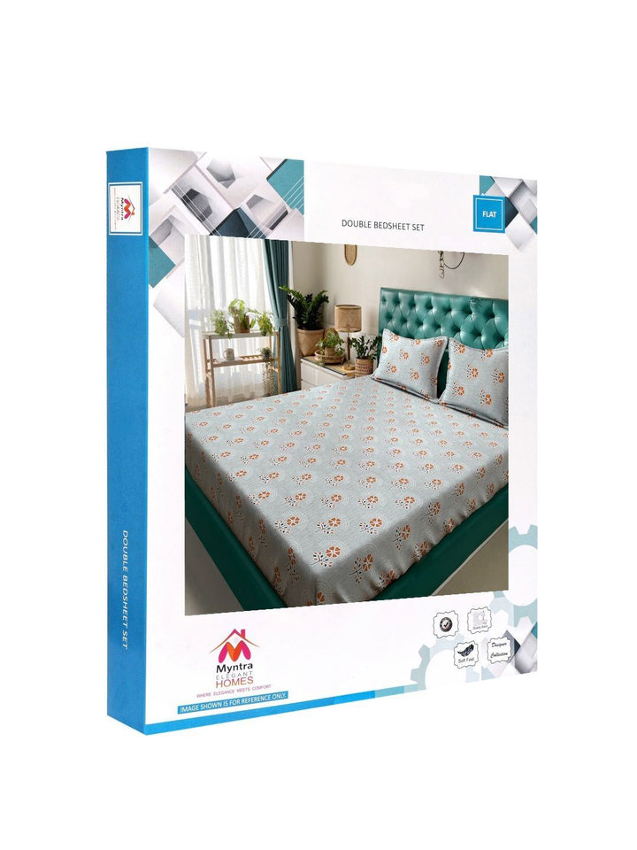 Myntra Elegant Homes Kelabu & Merah Bunga Kapas Tulen 400 TC Set Cadar King 2.5m x 2.25m