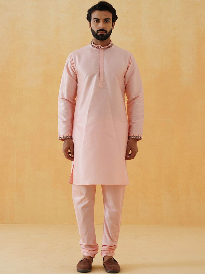 SOJANYA LUXE Thread Work Silk Cotton Straight Kurta with Churidar & Nehru Jacket