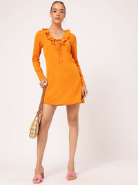 DressBerry Romantic Ruffles Tie-Up Neck Mini A-Line Dress
