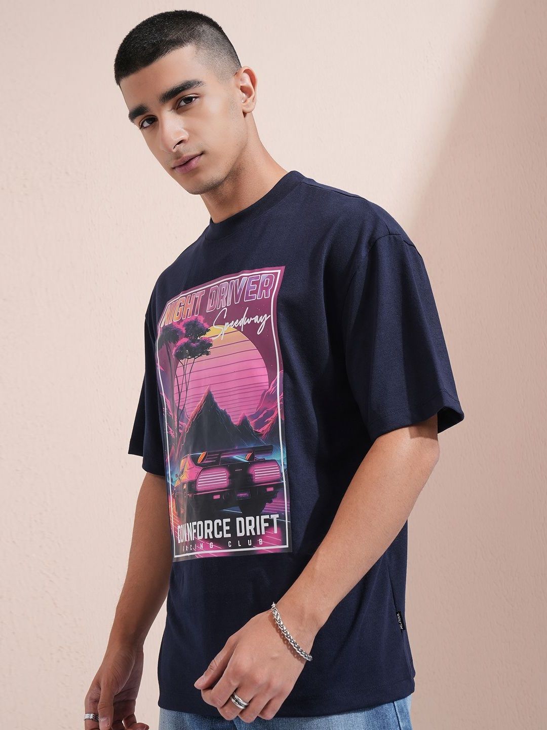 HIGHLANDER Men Graphic Printed Round Neck Oversized T-shirt