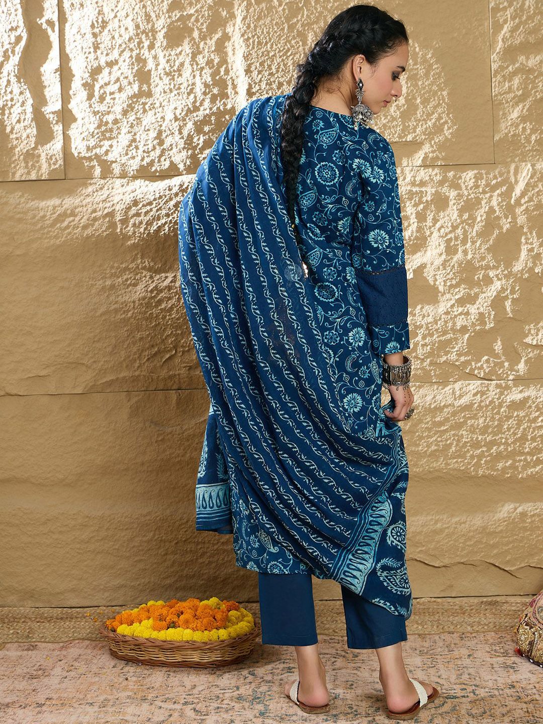 Indo Era Women Paisley Printed Pure Cotton Kurta with Trousers & Dupatta