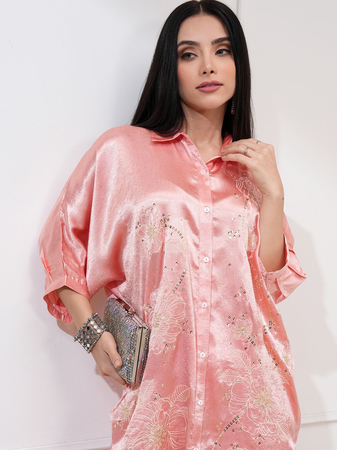 Vishudh Women Embroidered Tunic with Regular Pants Co-Ord Set