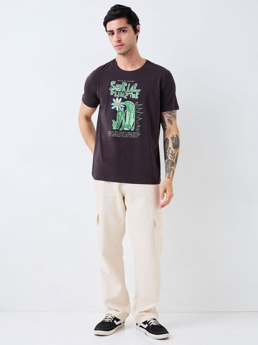 SPYKAR Men Graphic Printed Round Neck Cotton Slim Fit T-shirt
