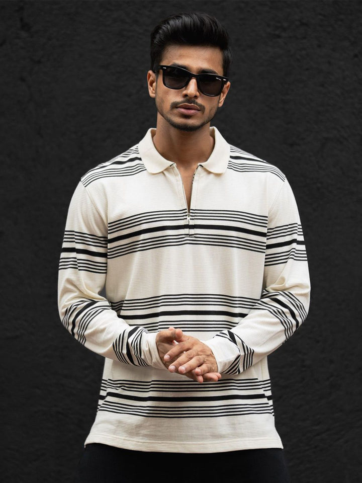 Powerlook Men Striped Polo Collar Cotton T-shirt
