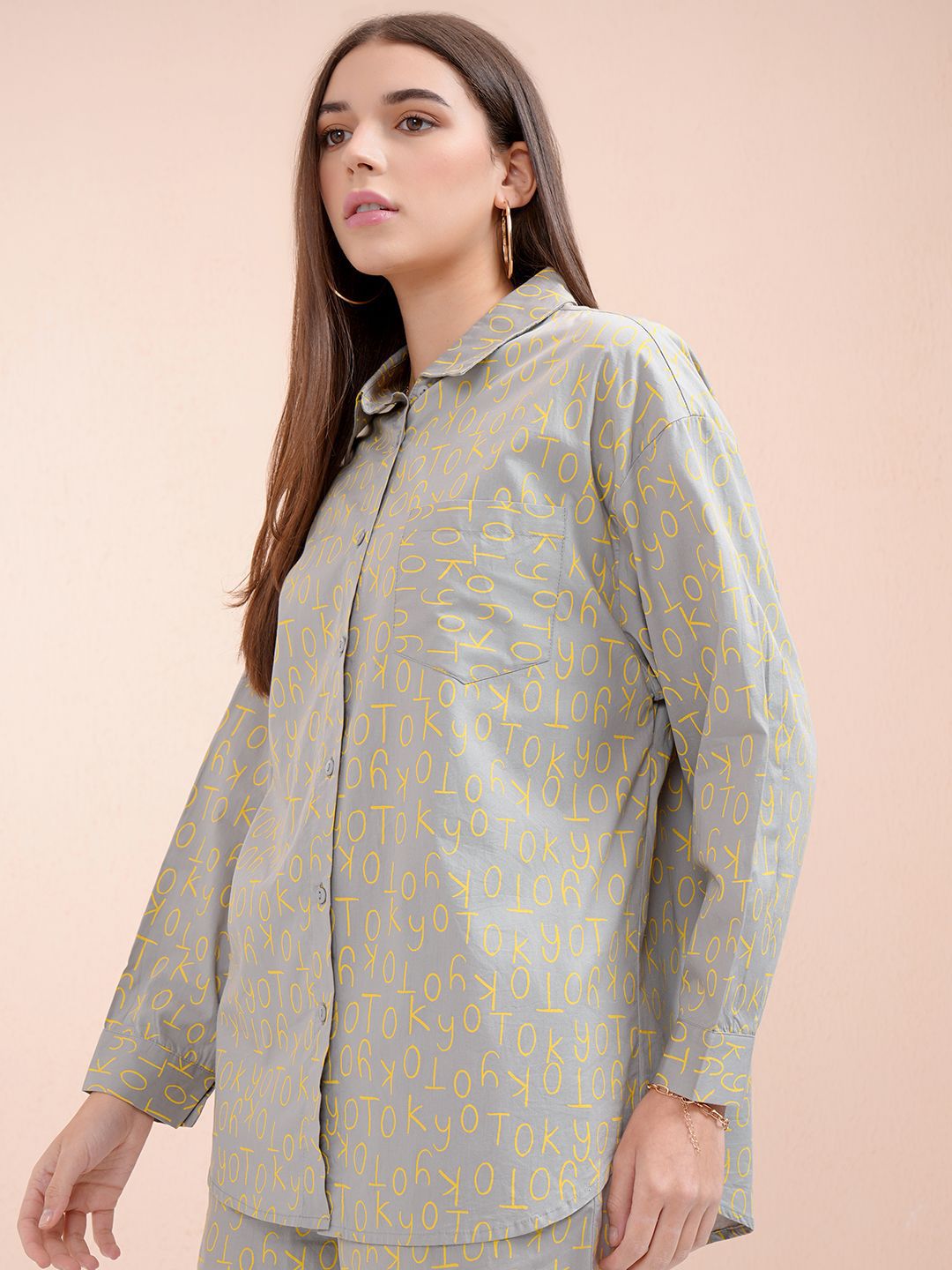 Tokyo Talkies Women Printed Button Down Full Slleve Shirt
