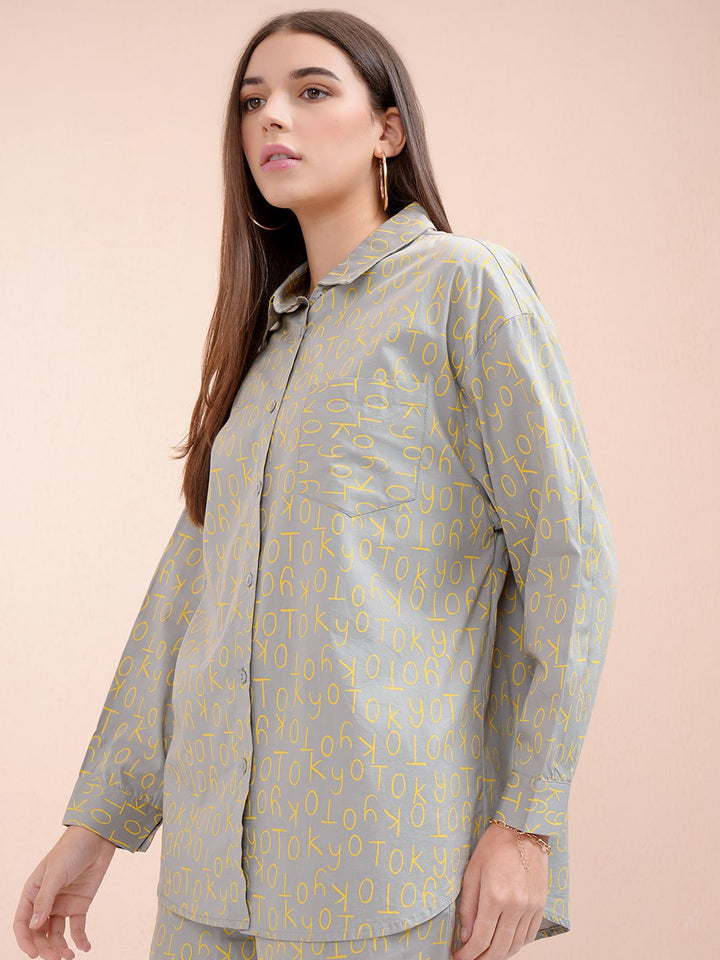 Tokyo Talkies Women Printed Button Down Full Slleve Shirt