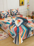 KLOTTHE Blue & White Printed 400 TC Double Bedsheet With 2 Pillow Covers-98.4 x 88.5 Inch