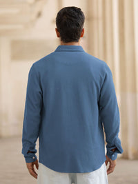 Powerlook Men Textured Spread Collar Cotton Casual Shirt