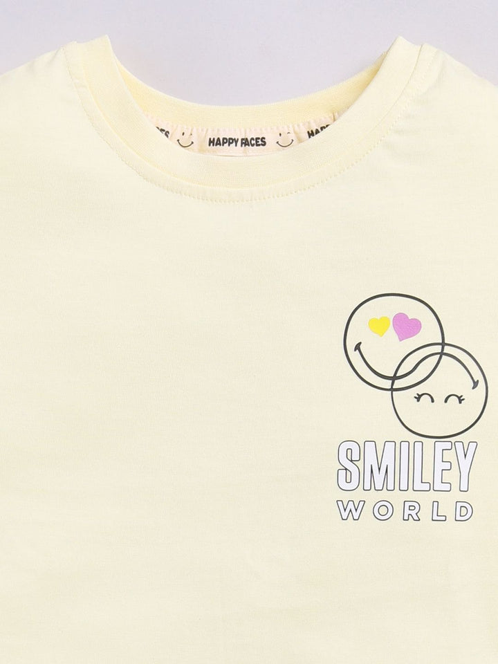 Happy Faces Girls Conversational Printed Pure Cotton Longline T-shirt