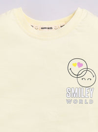Happy Faces Girls Conversational Printed Pure Cotton Longline T-shirt