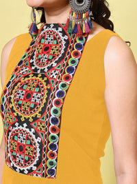KALINI Women Cotton Blend Embroidered High Neck Straight Kurta