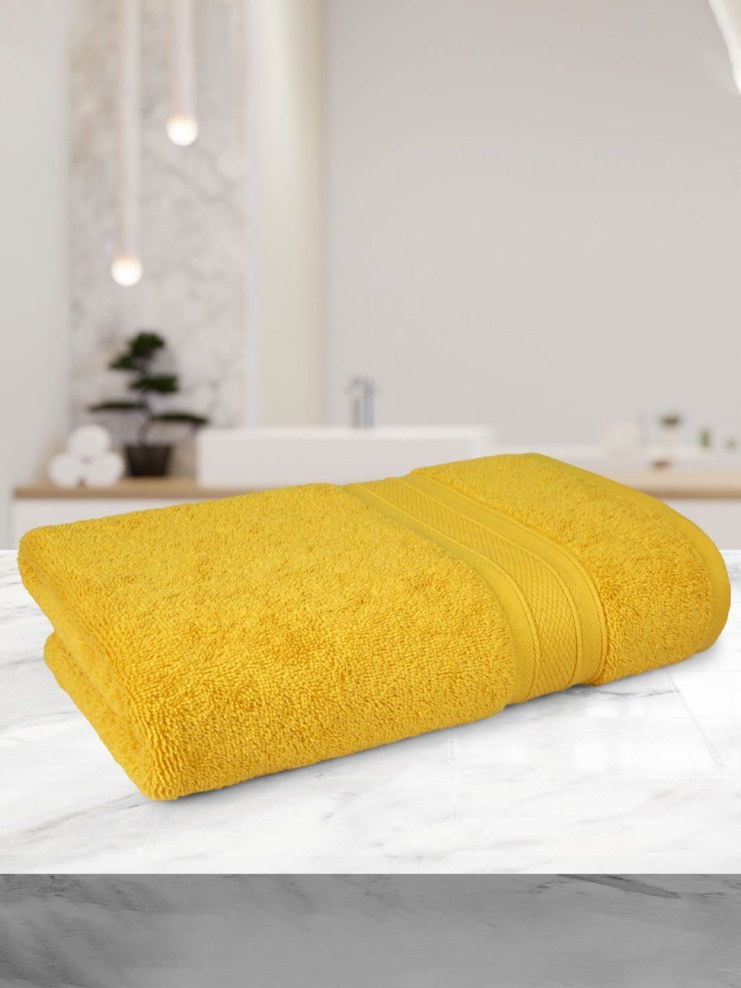 MYTRIDENT Yellow Cotton 500 GSM Bath Towel