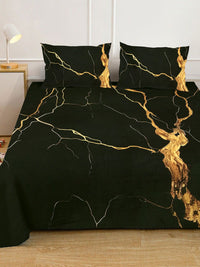 KLOTTHE Black Abstract Printed Fitted 300 TC King Bedsheet With 2 Pillow Cover