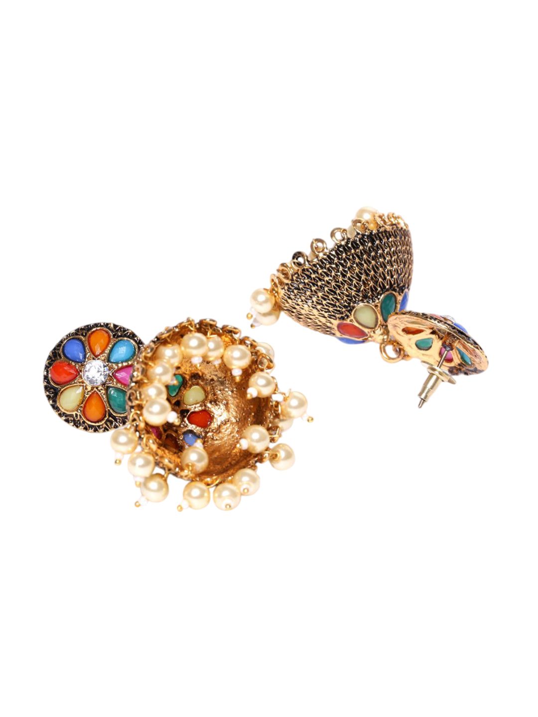 Anouk Gold Plated Cubic Zirconia Studded Dome Shaped Jhumkas