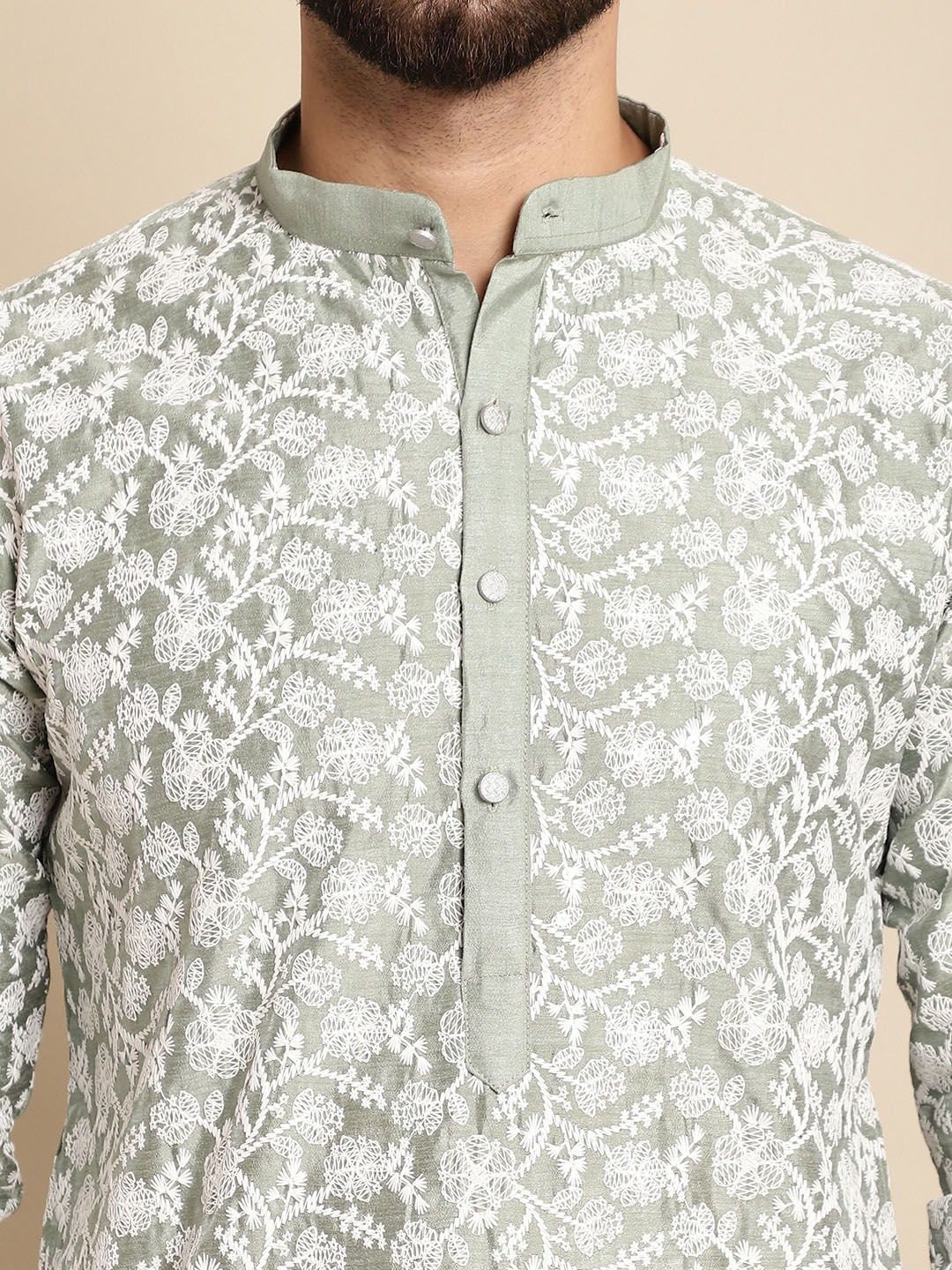 Anouk Floral Embroidered Band Collar Regular Kurta with Churidar
