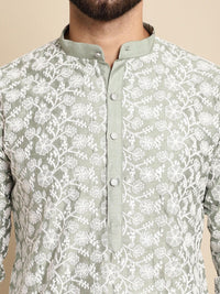 Anouk Floral Embroidered Band Collar Regular Kurta with Churidar