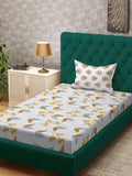 KLOTTHE Cream Floral Cotton Single Bedsheets