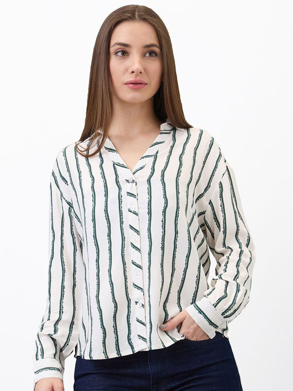 SPYKAR Women Spread Collar Vertical Striped Casual Shirt