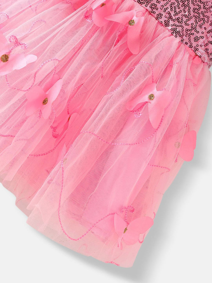 Nauti Nati Embellished Flutter Sleeve Net Fit & Flare Dress