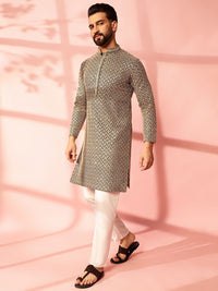 Anouk Geometric Embroidered Mandarin Collar Sequinned Cotton Straight Kurta