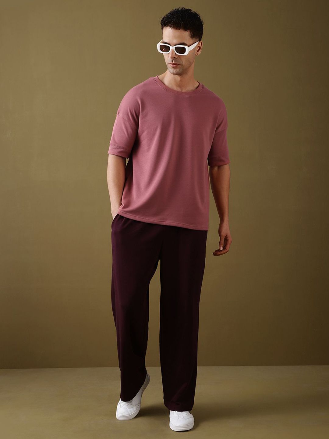 DILLINGER Men Solid Ultra Soft Drapey Cotton Oversized Drop Shoulder T-Shirt