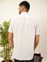 Thomas Scott Premium Spread Collar Seersucker Checks Pure Cotton Casual Shirt