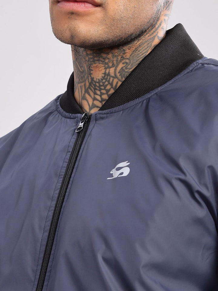 ADRO Men Stand Collar Solid Casual Bomber Jacket