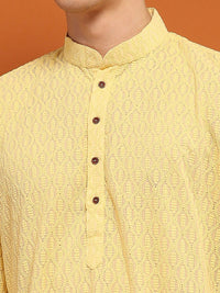 House of Chikankari Men Yellow Cotton Chikankari Embroidered Kurta