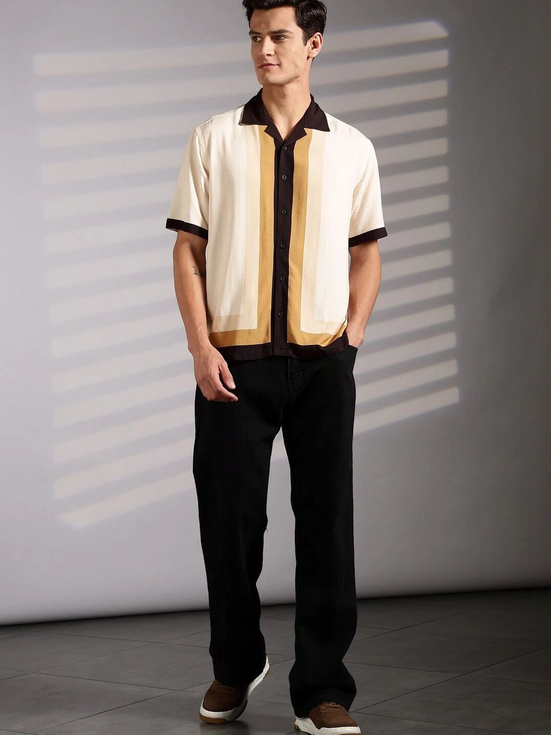 Eszett Colourblocked Polo Collar Cotton T-shirt