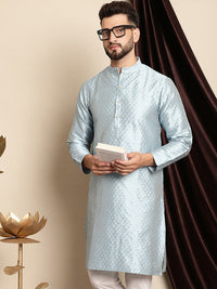 Anouk Blue Ethnic Motif Tenunan Kurta Lurus Kapas Sutera