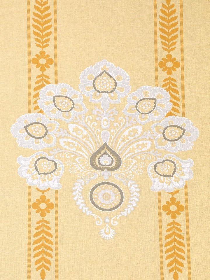 Myntra Elegant Homes Yellow Ethnic Motifs Cotton 400 TC Fitted King Bedsheet with 2 Pillow Covers-98 x 89 inches