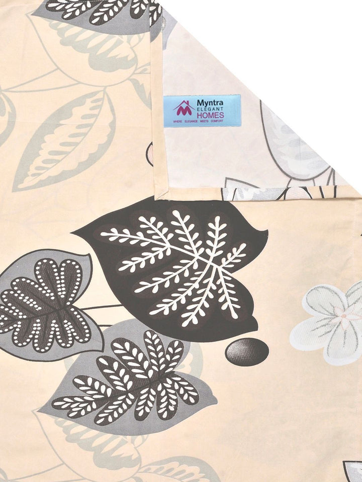Myntra Elegant Homes Beige & Black Floral 300 TC Cadar dengan 2 Sarung Bantal