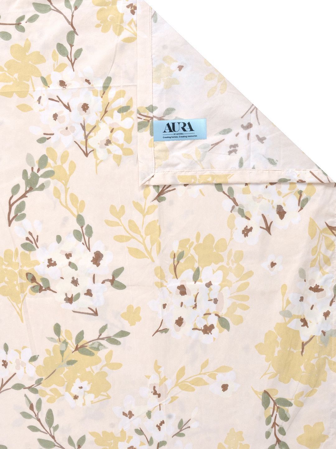 Aura Yellow & Green Floral 300 TC Double King Bedsheet Set 2.50 m x 2.25 m