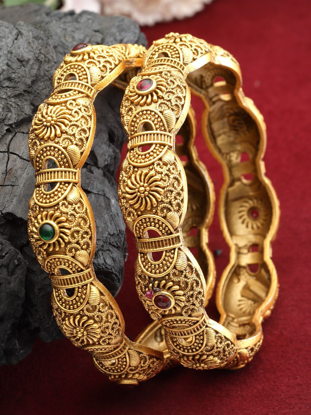 Set PANASH Daripada 2 24 CT Gelang Antik Bertampal Emas Bersalut Emas