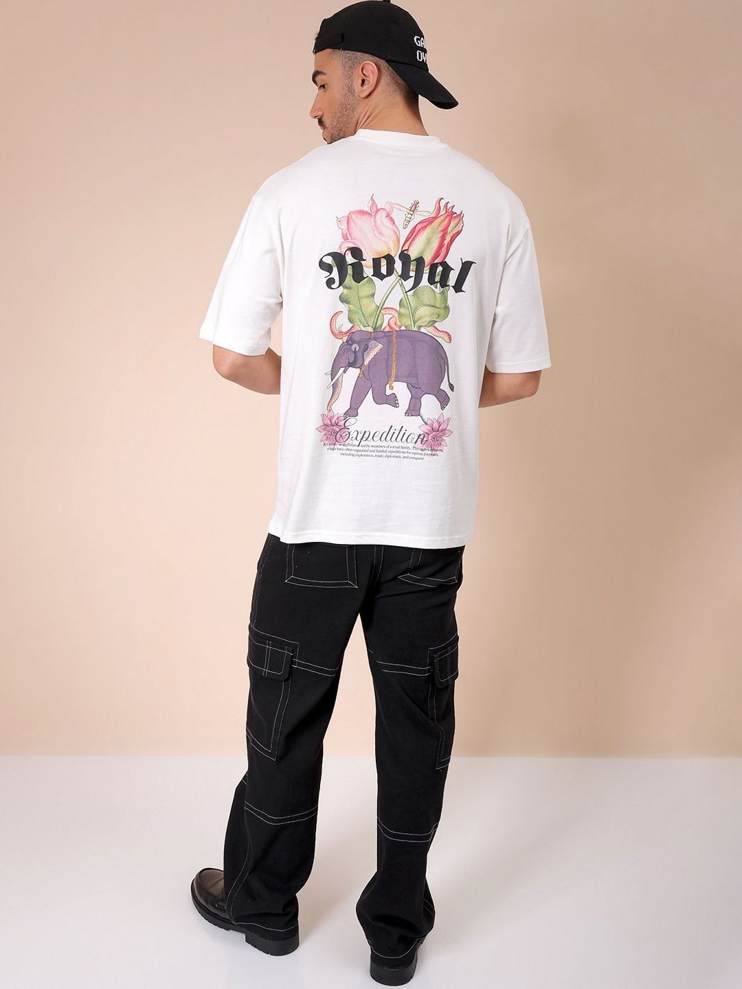 The Indian Garage Co Men Graphic Printed Round Neck Cotton Oversized T-shirt