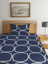 Myntra Elegant Homes Blue Geometric Polycotton Breathable 300 TC Dilengkapi Cadar Single Halus dengan Sarung Bantal-87 x 59 inci