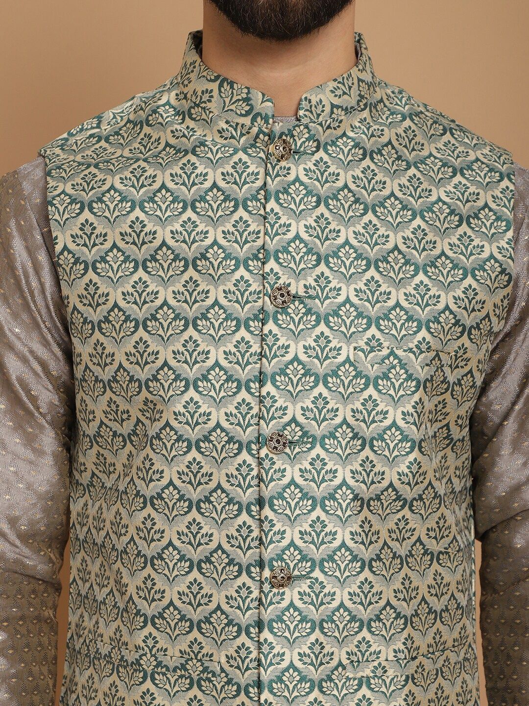Anouk Ethnic Motifs Regular Kurta with Churidar & Nehru jacket