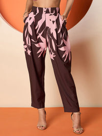 Antheaa Women Abstract Printed Smart Loose Fit High-Rise Trousers