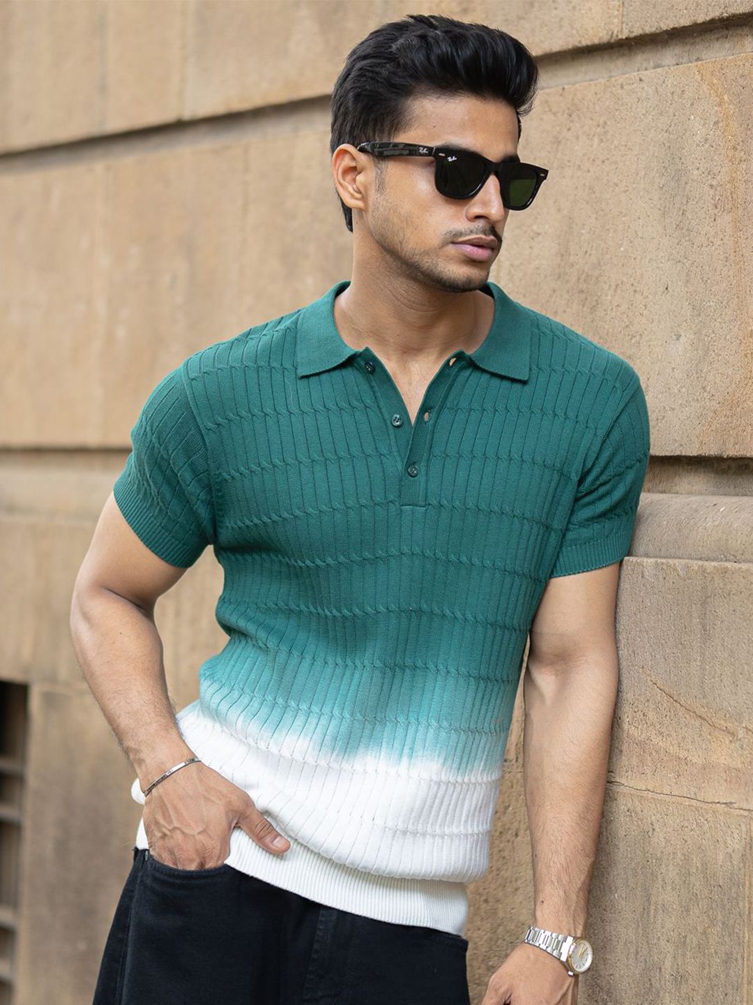 Powerlook Men Dyed Polo Collar Cotton T-shirt