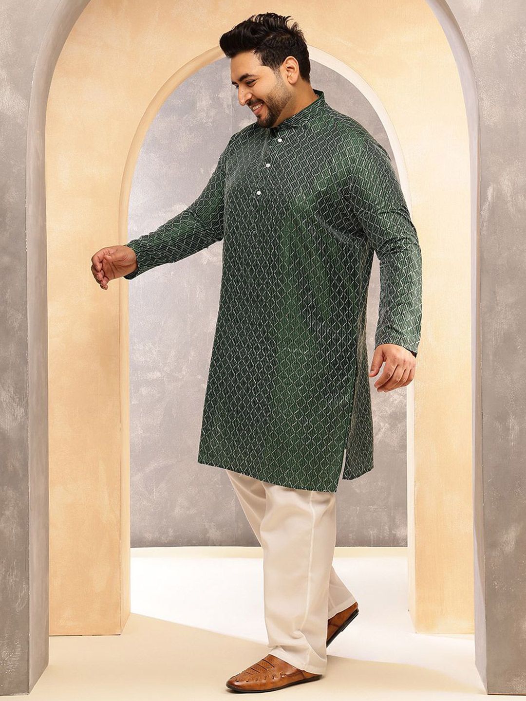 SOJANYA PLUS Kurta Lurus Kolar Mandarin Bercetak Geometrik