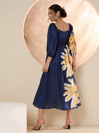 Antheaa Floral Printed Satin A-Line Midi Dress
