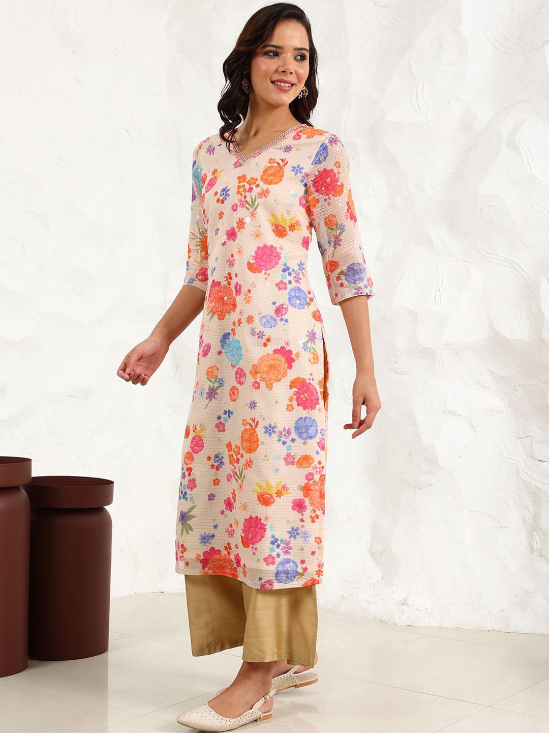 W Women Floral Printed Sequinned Kurta