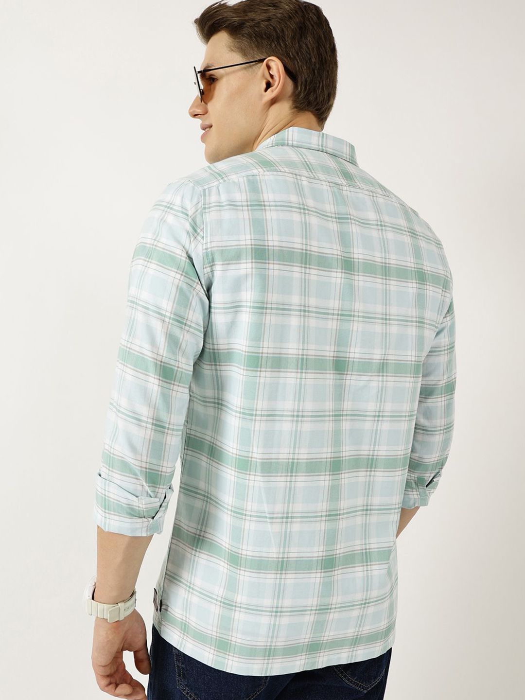 Thomas Scott Men Classic Fit Tartan Checked Cotton Slim Fit Casual Shirt