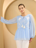 Antheaa Embroidered Self Design Tie-Up Neck Chiffon Top