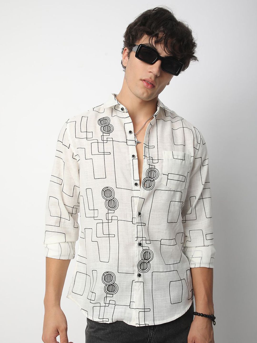 VASTRADO Men Classic Spread Collar Textured Cotton Slim Fit Casual Shirt